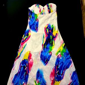 Multi colored long strapless dress